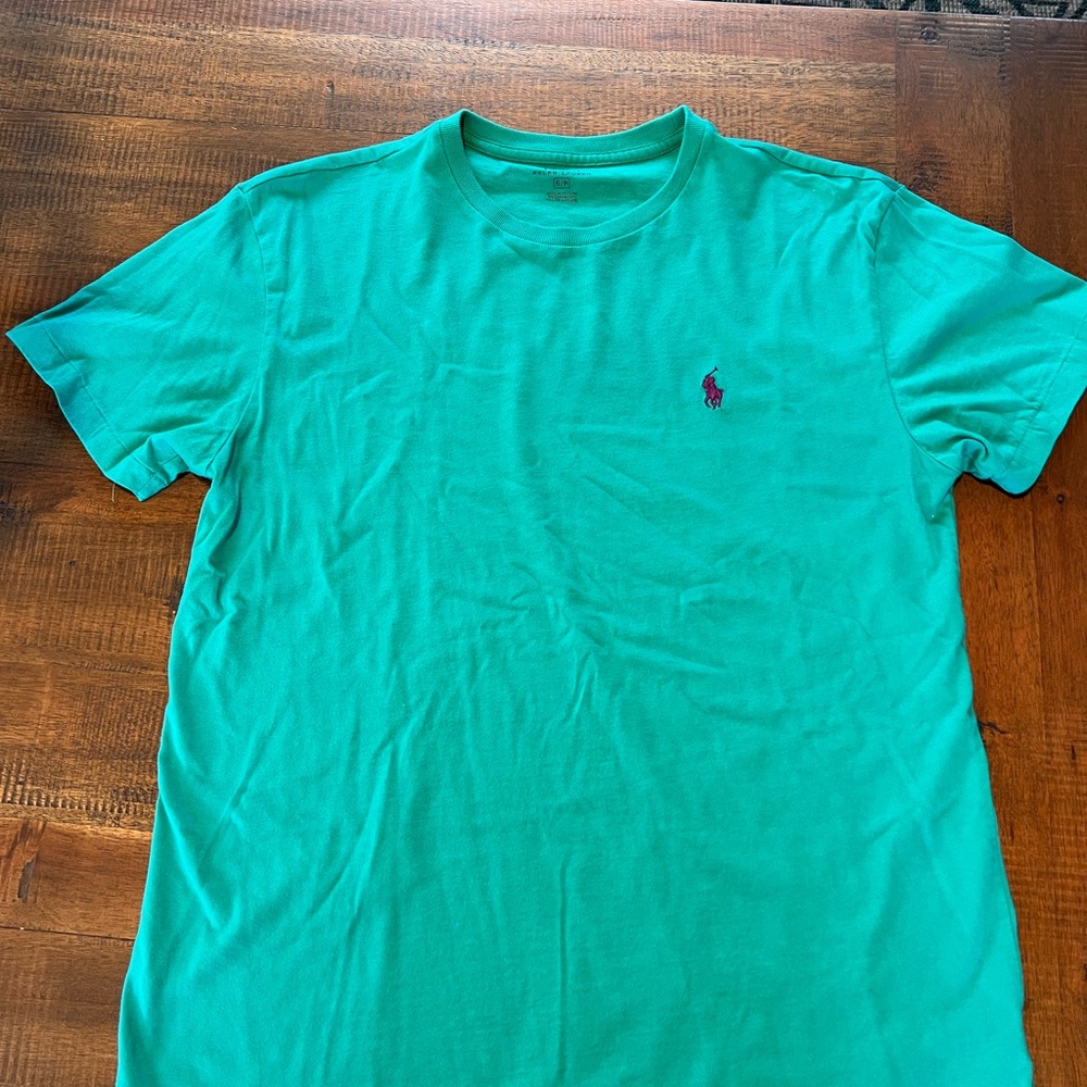 Polo by Ralph Lauren Short Sleeve Crew Tee - Teal Green with Pink Logo